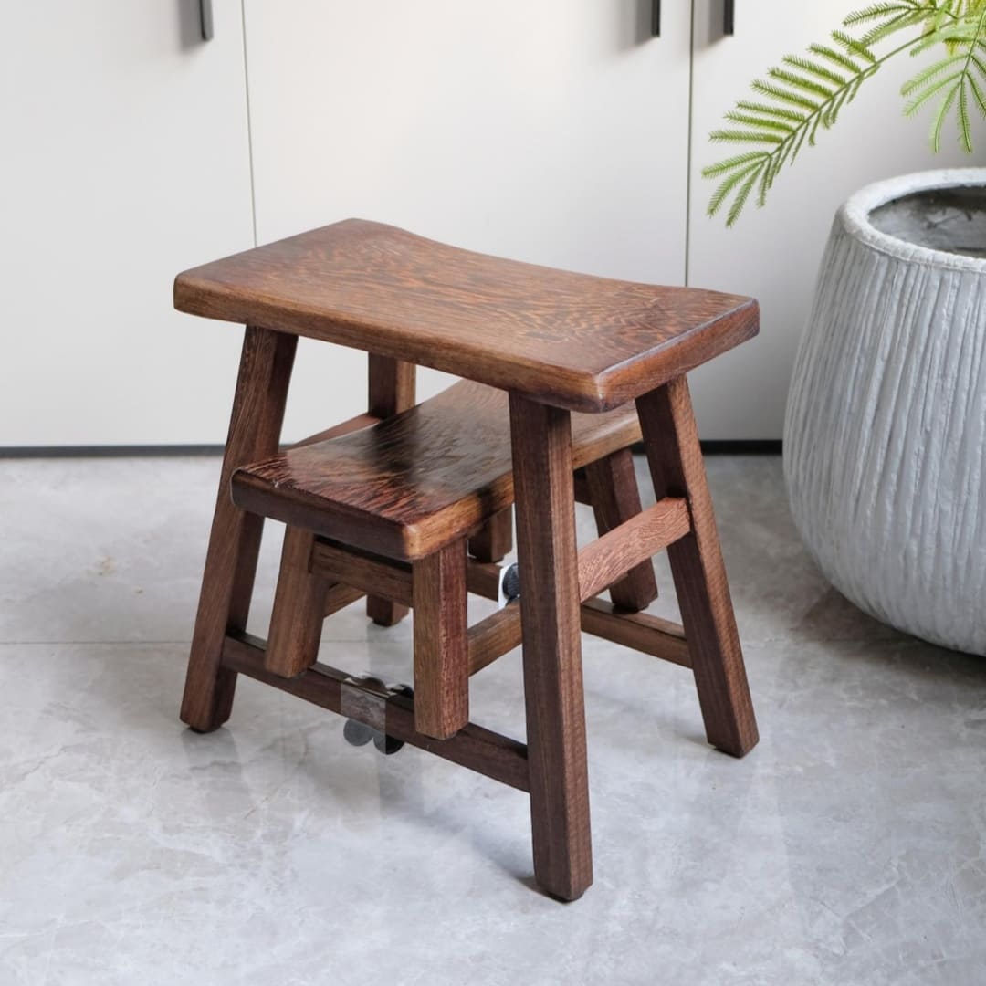 Vintage Wenge Wood Step Stool - Handcrafted Wooden Footrest