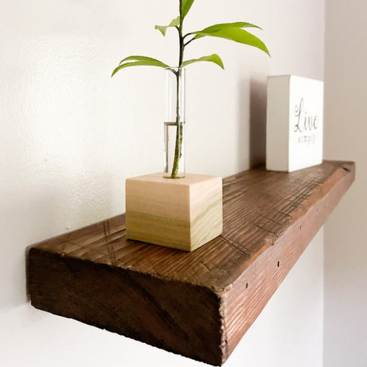 Rustic Reclaimed Elm Floating Shelf – Handmade Solid Wood Wall Shelf