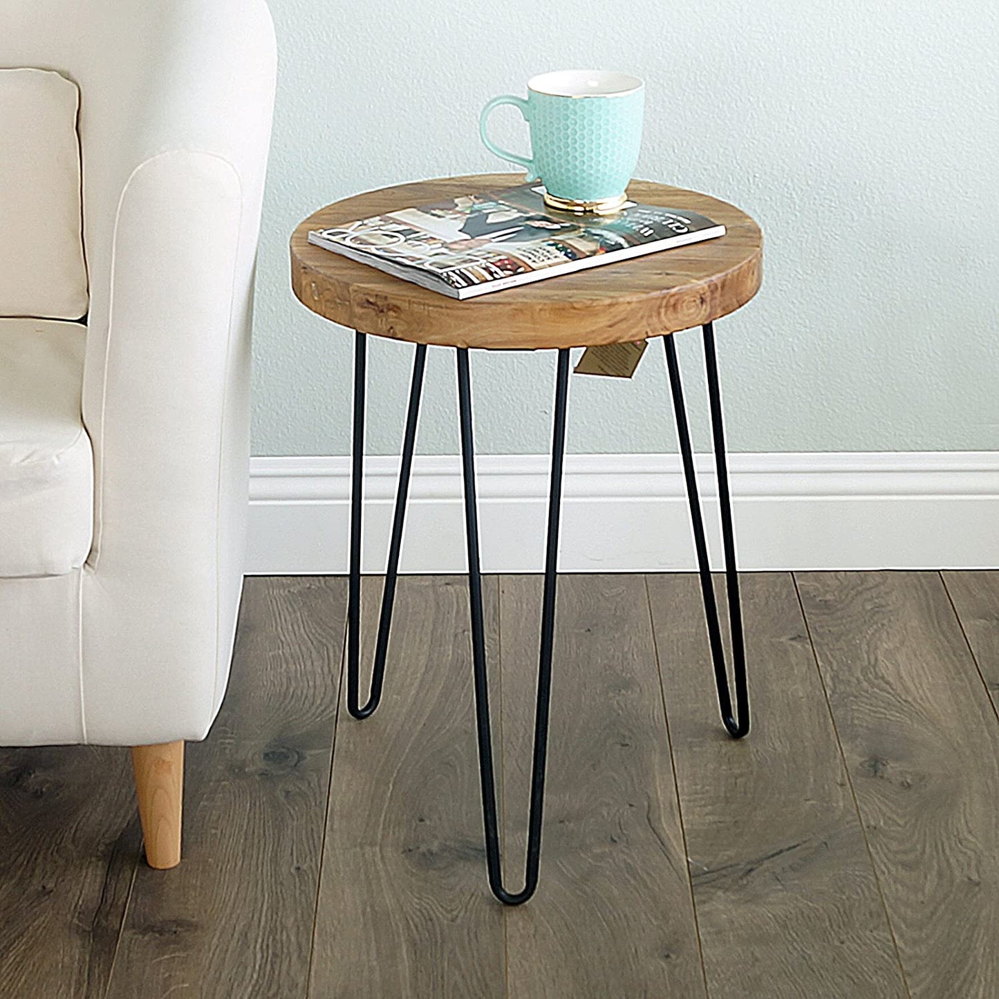 Rustic Round Old Elm Wood End Table