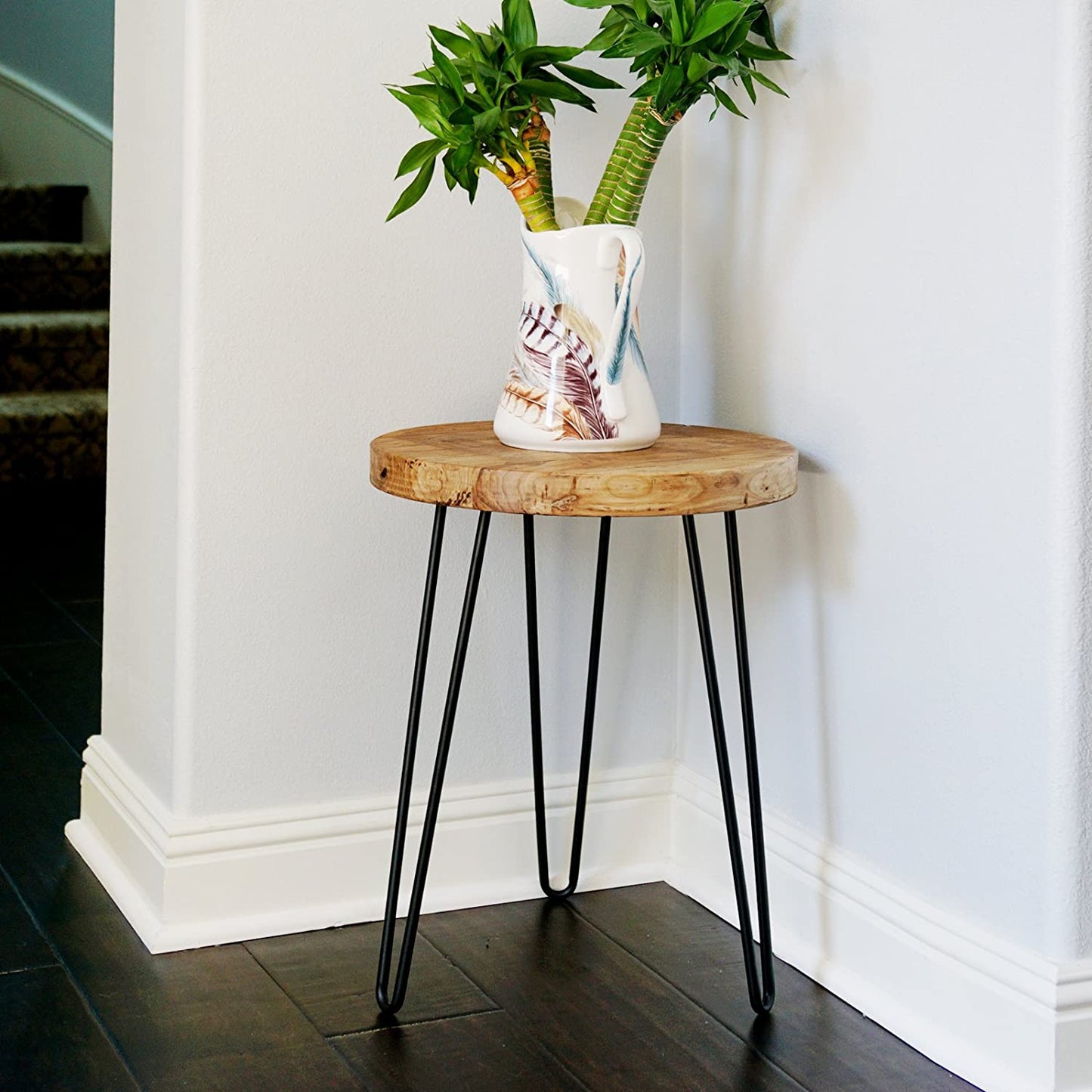 Rustic Round Old Elm Wood End Table