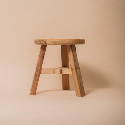 Handcrafted Solid Elm Wood Stool – Natural Weathered Wooden Stool