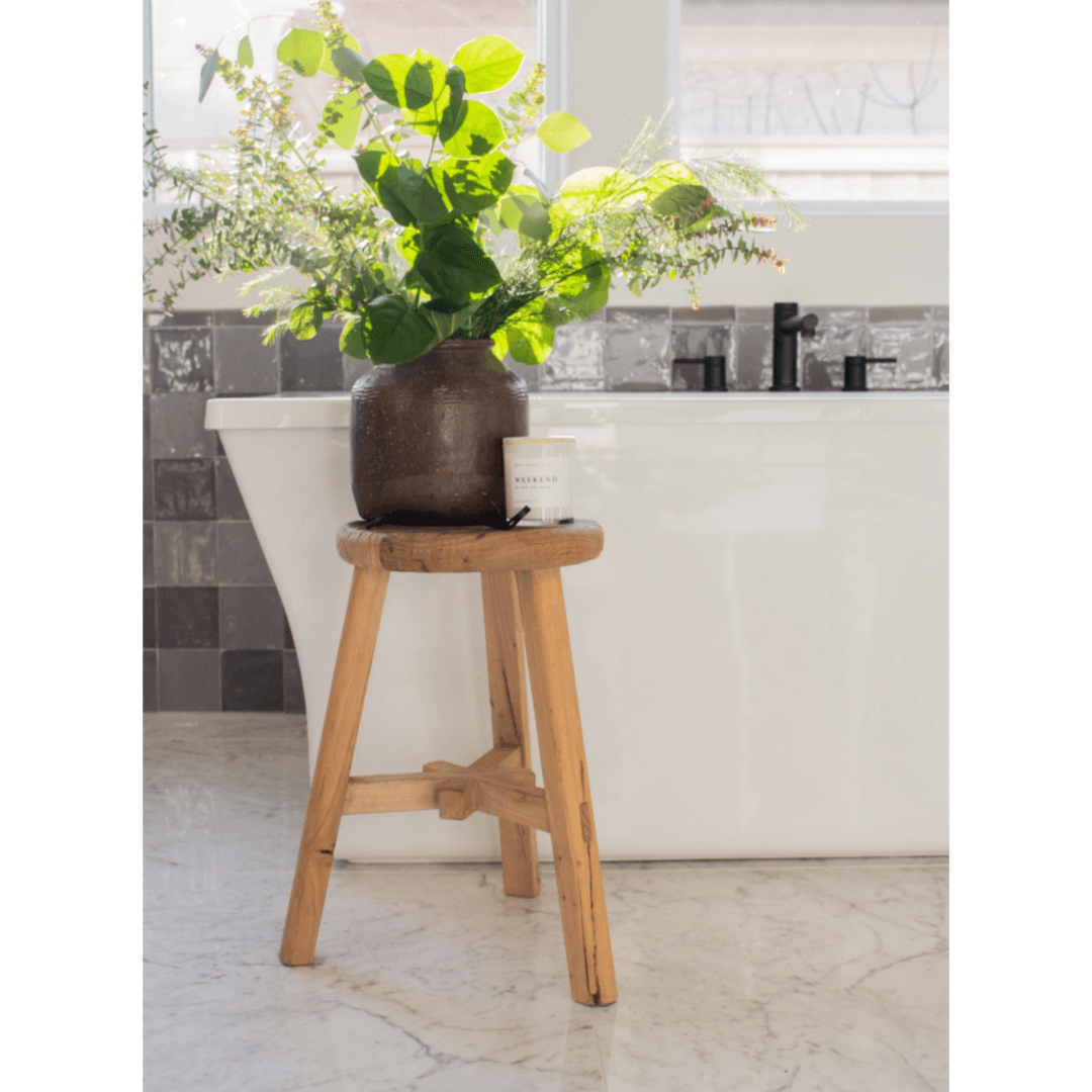Handcrafted Solid Elm Wood Stool – Natural Weathered Wooden Stool