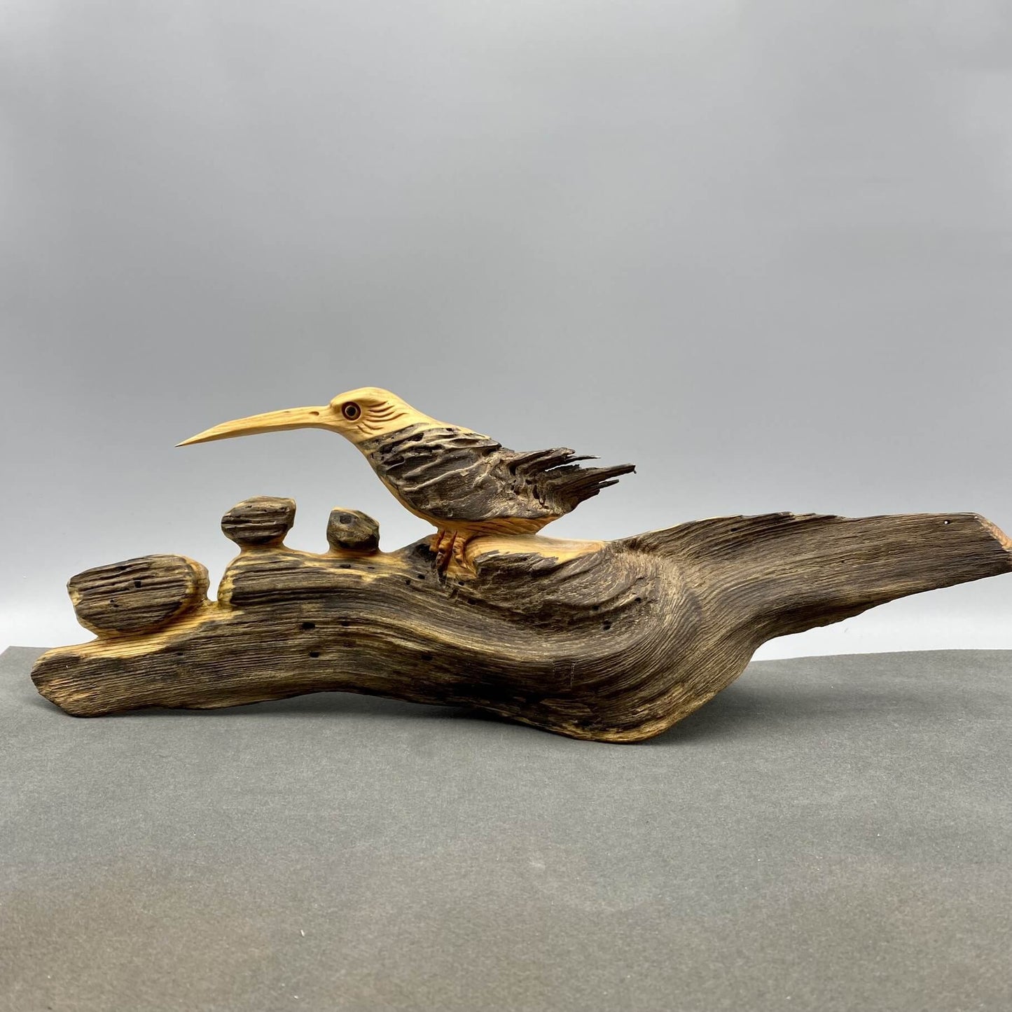 Hand-Carved Erosion Wood Bird Sculpture