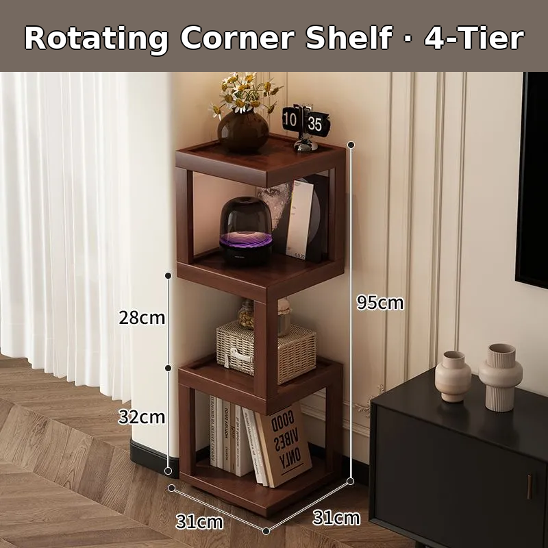 Versatile Rotating Corner Shelf – Compact Bamboo Storage Unit