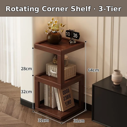 Versatile Rotating Corner Shelf – Compact Bamboo Storage Unit