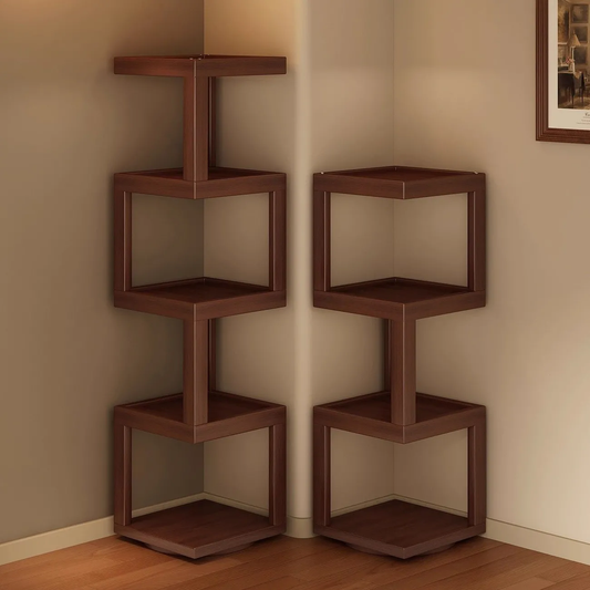 Versatile Rotating Corner Shelf – Compact Bamboo Storage Unit