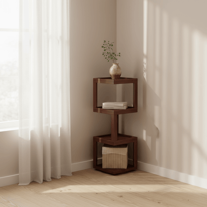 Versatile Rotating Corner Shelf – Compact Bamboo Storage Unit