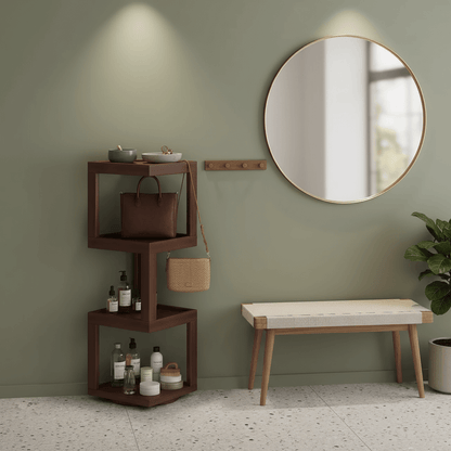Versatile Rotating Corner Shelf – Compact Bamboo Storage Unit