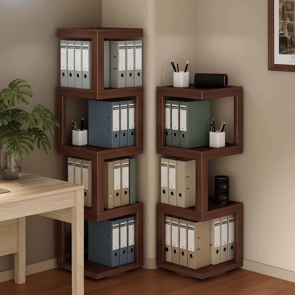 Versatile Rotating Corner Shelf – Compact Bamboo Storage Unit