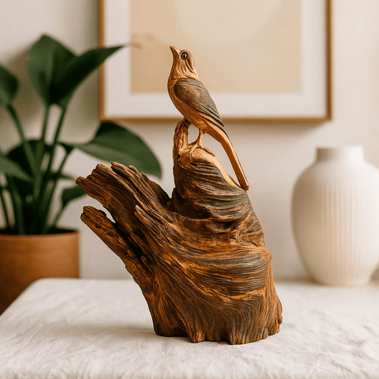 Hand-Carved Erosion Wood Bird Sculpture