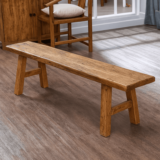 Rustic Reclaimed Elm Solid Wood Bench