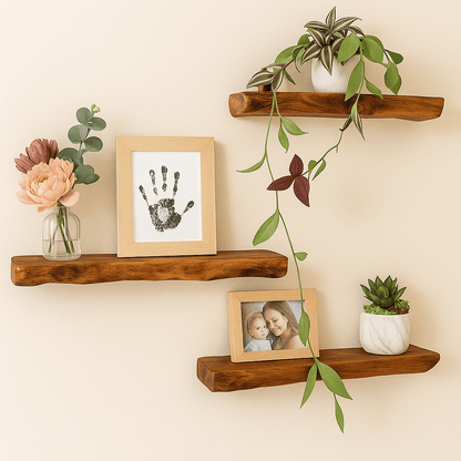 Live Edge Solid Wood Floating Shelf