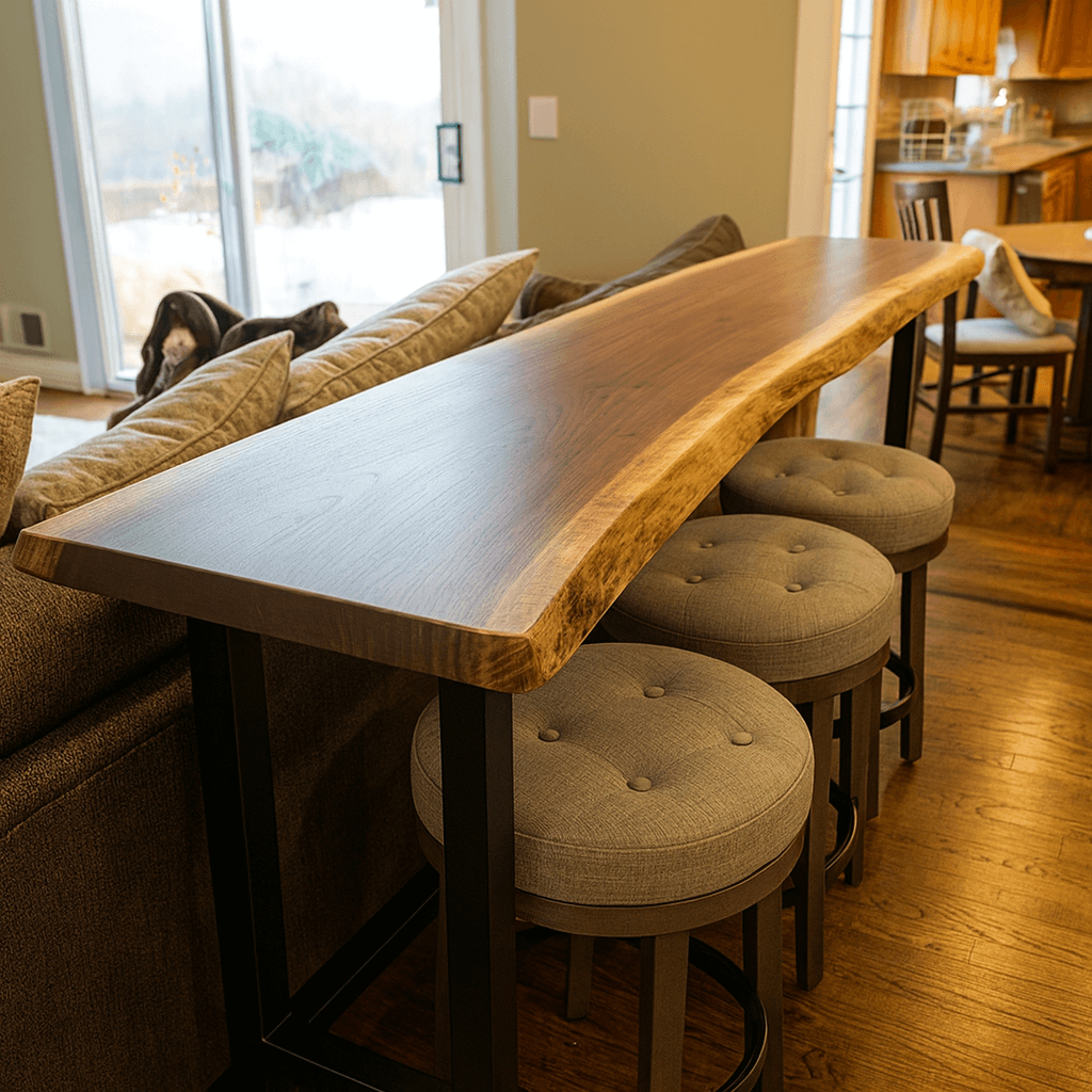 Live Edge Solid Wood Sofa Bar Table – Custom Single Slab Couch Table