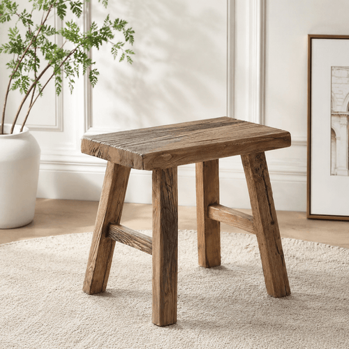Handcrafted Reclaimed Elm Old Barn Milking Stool