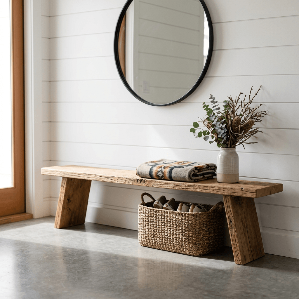 Handcrafted Reclaimed Elm Wood Bench
