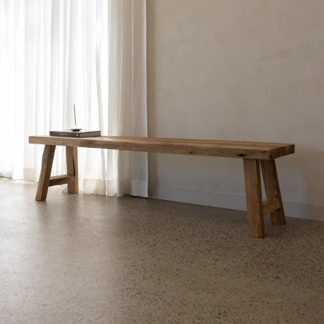 Rustic Reclaimed Elm Solid Wood Bench