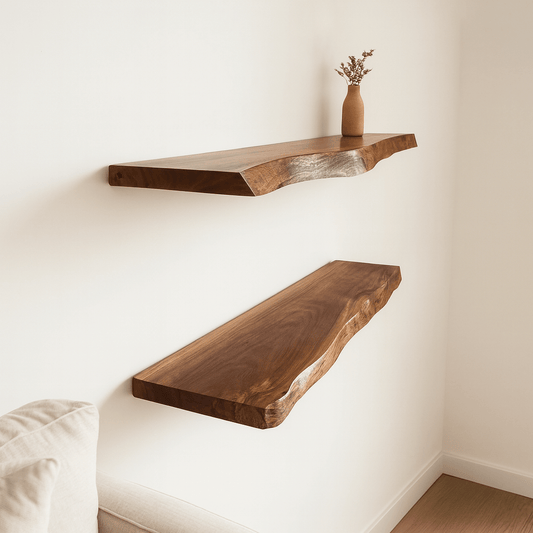Live Edge Solid Wood Floating Shelf – Handcrafted Rustic Natural Edge Wall