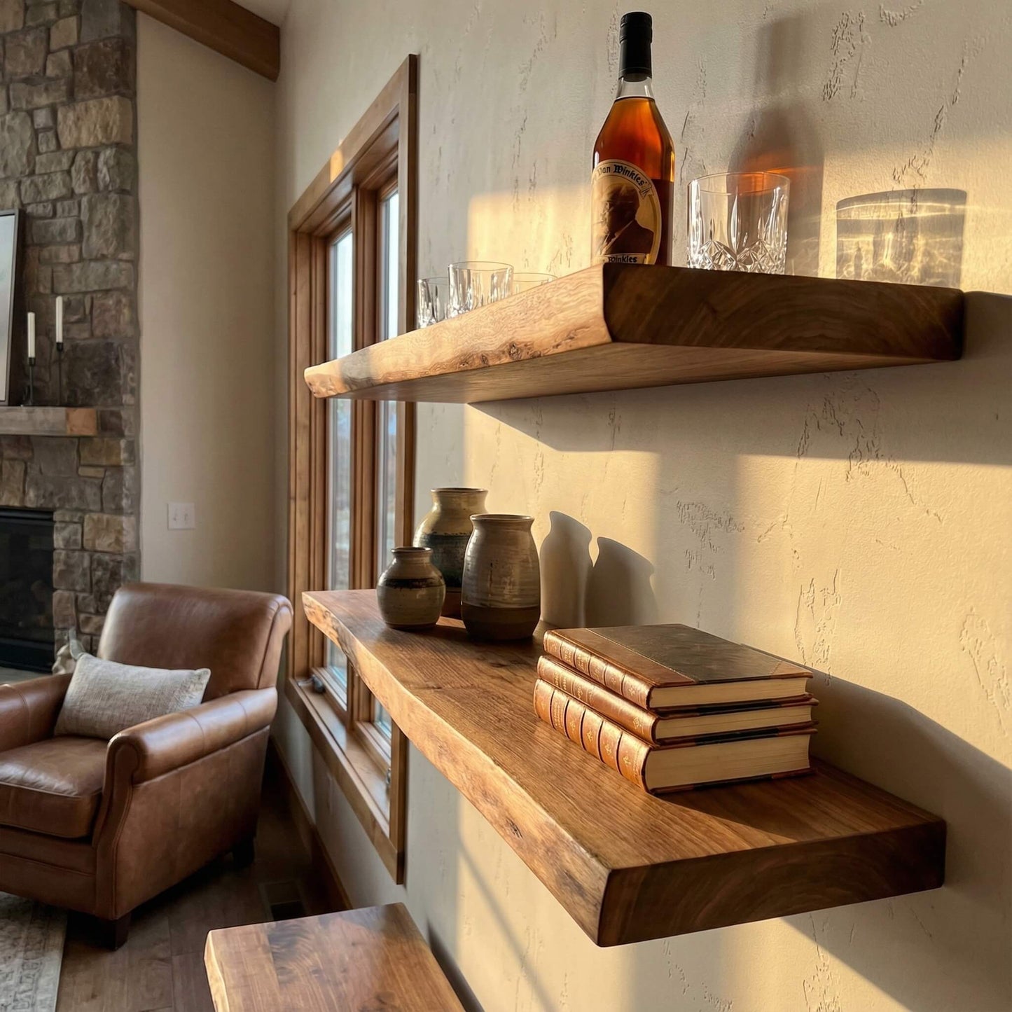 Live Edge Solid Wood Floating Shelf – Handcrafted Rustic Natural Edge Wall