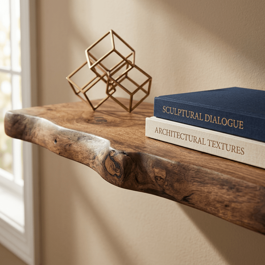 Live Edge Solid Wood Floating Shelf – Handcrafted Rustic Natural Edge Wall
