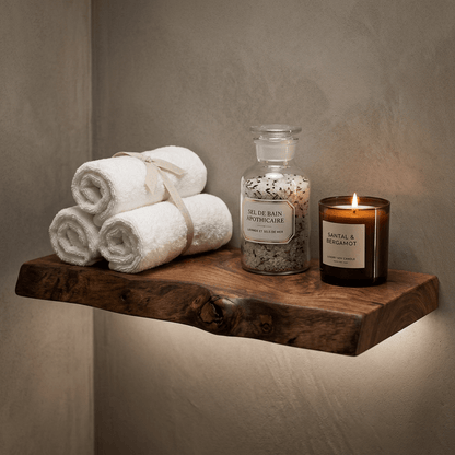 Live Edge Solid Wood Floating Shelf – Handcrafted Rustic Natural Edge Wall