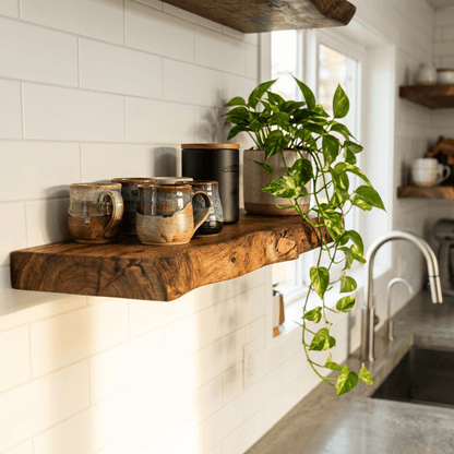 Live Edge Solid Wood Floating Shelf – Handcrafted Rustic Natural Edge Wall