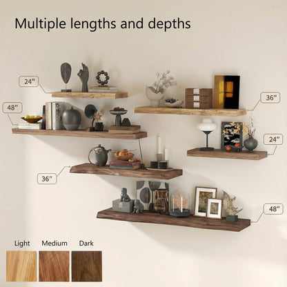 Live Edge Solid Wood Floating Shelf – Handcrafted Rustic Natural Edge Wall