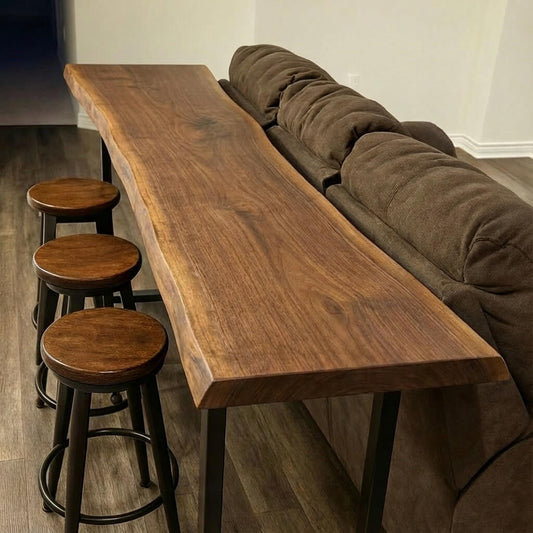 Live Edge Solid Wood Sofa Bar Table – Custom Single Slab Couch Table