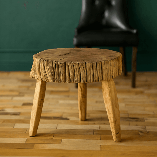 Live Edge Vintage Elm Wood Stump Side Table