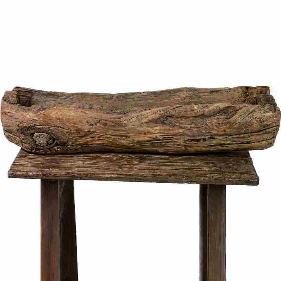 Rustic Natural Wood Trough Planter – Large Driftwood Log Succulent Holder