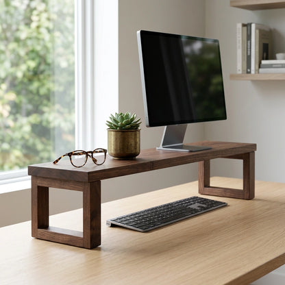 Premium Solid Wood Desktop Organizer Shelf - Customizable FAS Black Walnut or Beech Monitor Riser