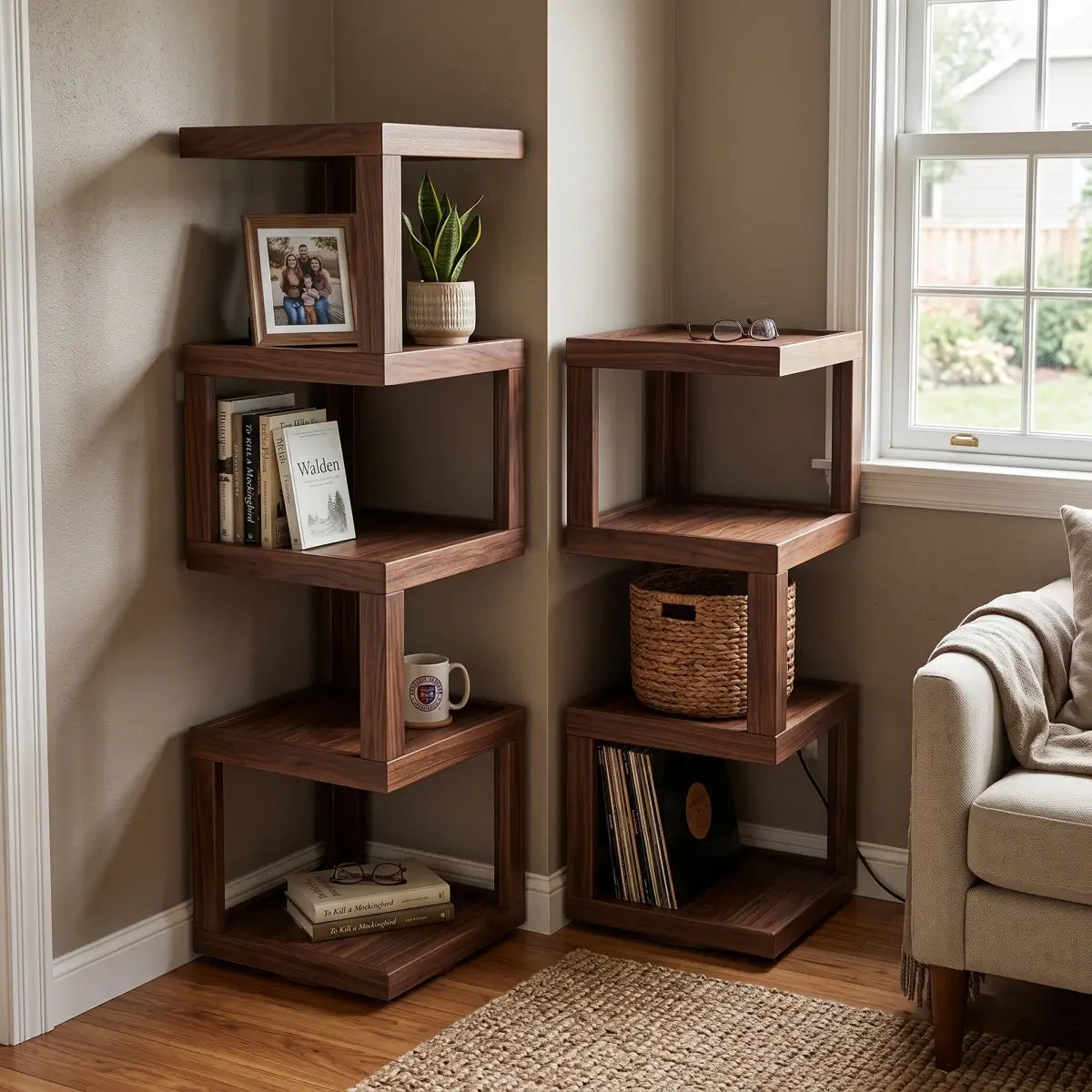 Versatile Rotating Corner Shelf – Compact Bamboo Storage Unit