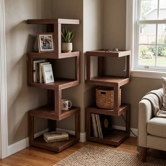 Versatile Rotating Corner Shelf – Compact Bamboo Storage Unit
