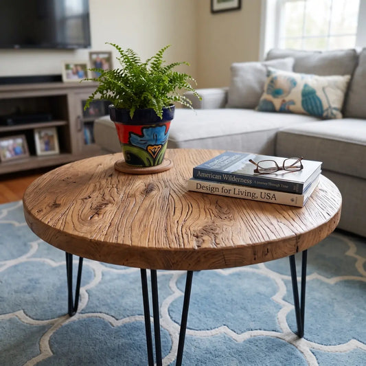 Rustic Round Old Elm Wood Coffee Table