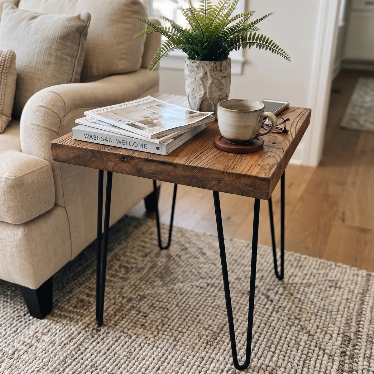Rustic Square Old Elm Wood End Table