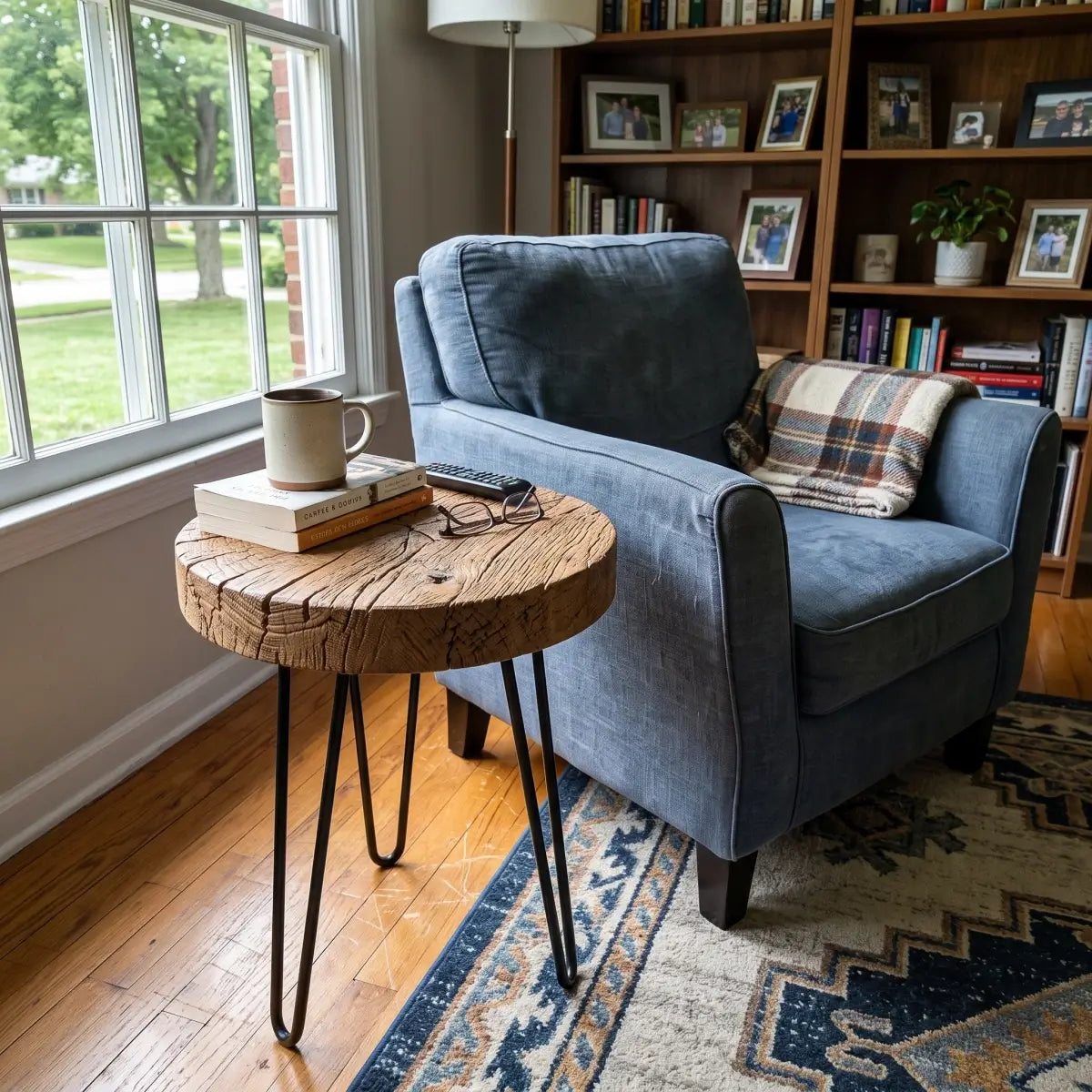 Rustic Round Old Elm Wood End Table