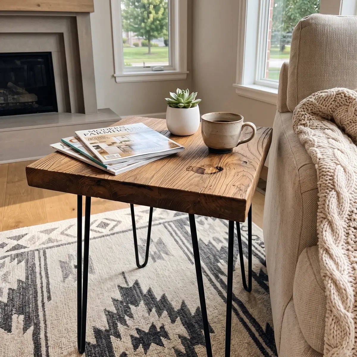 Rustic Square Old Elm Wood End Table