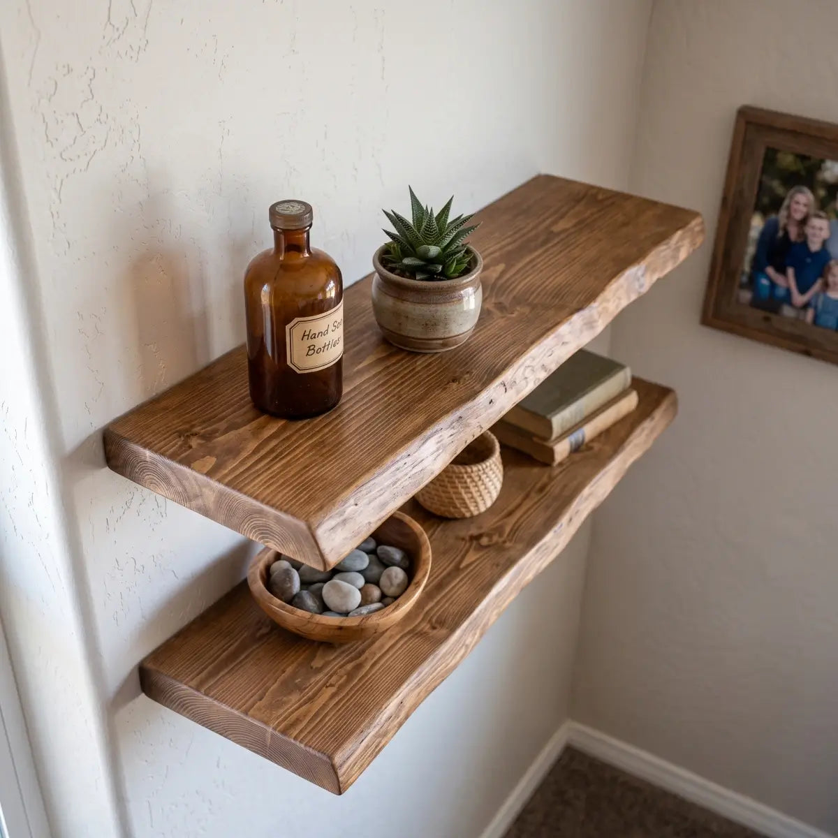 Live Edge Solid Wood Floating Shelf