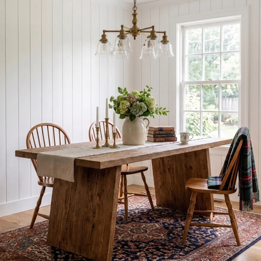 Solid Elm Wood Dining Table