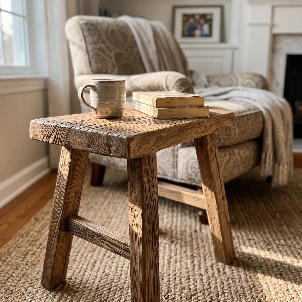 Handcrafted Rustic Elm Wood Milking Stool