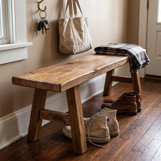 Rustic Solid Elm Wood Bench