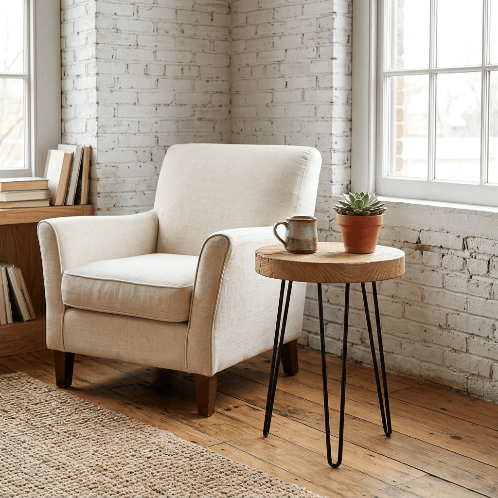 Rustic Round Old Elm Wood End Table