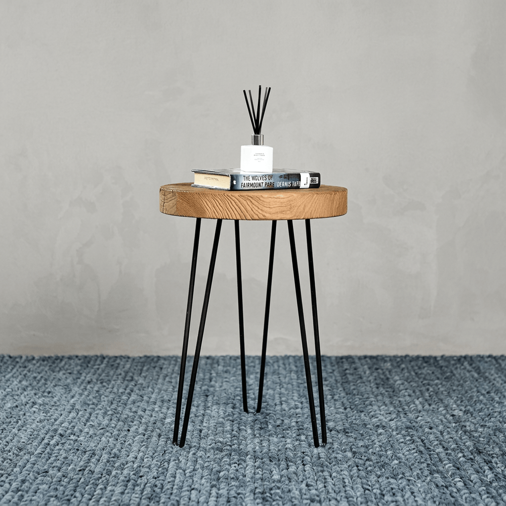 Rustic Round Old Elm Wood End Table