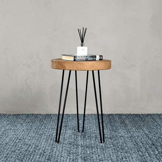 Rustic Round Old Elm Wood End Table