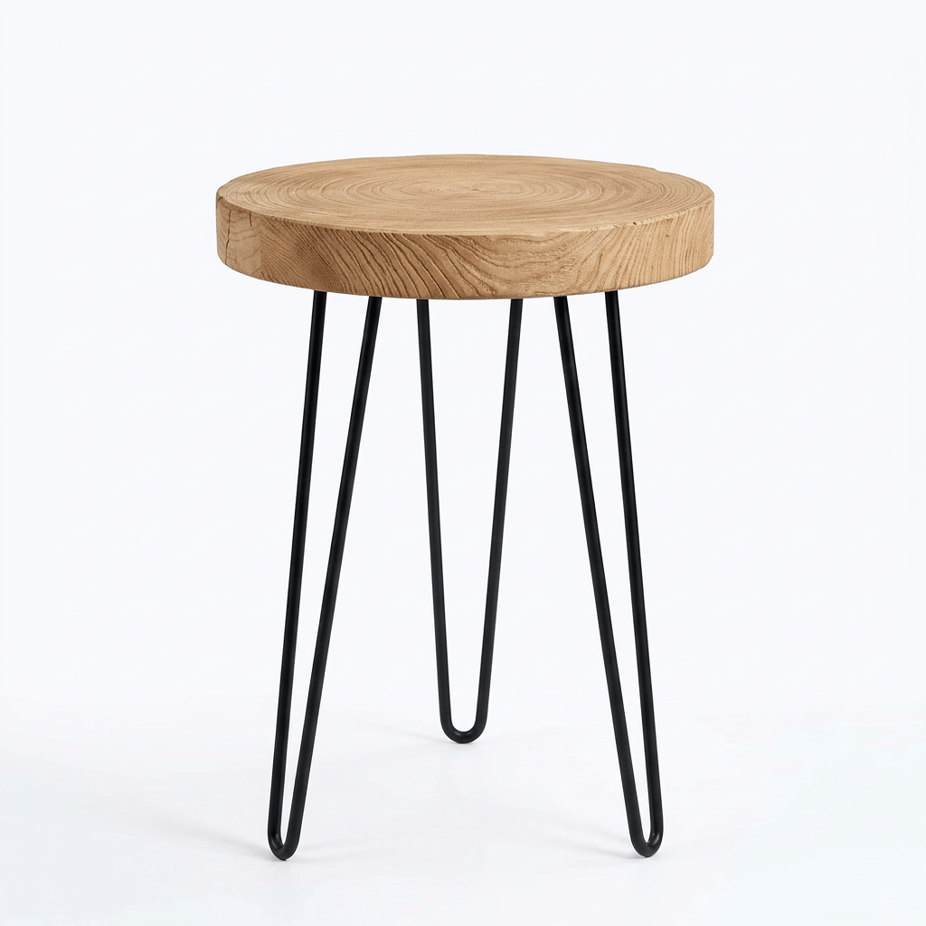Rustic Round Old Elm Wood End Table