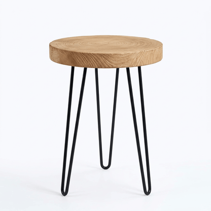 Rustic Round Old Elm Wood End Table