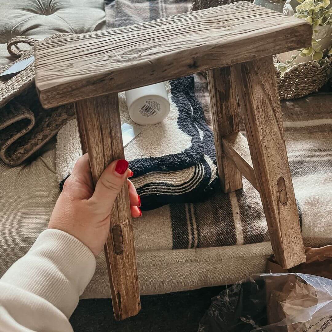 Handcrafted Reclaimed Elm Old Barn Milking Stool