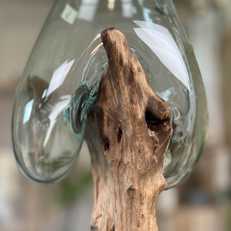 Molten Glass on Driftwood – Hand Blown Recycled Glass Terrarium & Succulent Planter