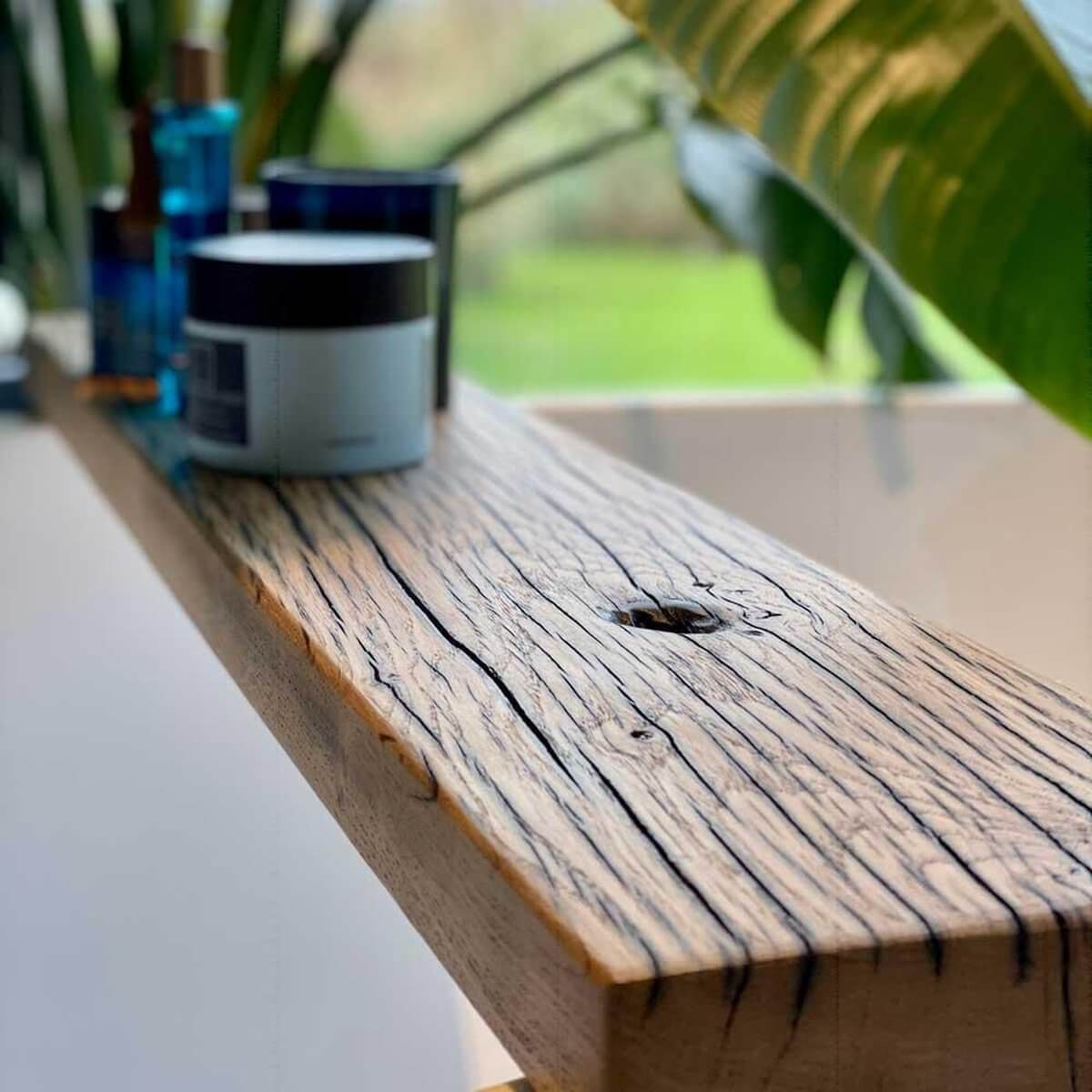 Rustic Reclaimed Elm Wood Bathroom Shelf