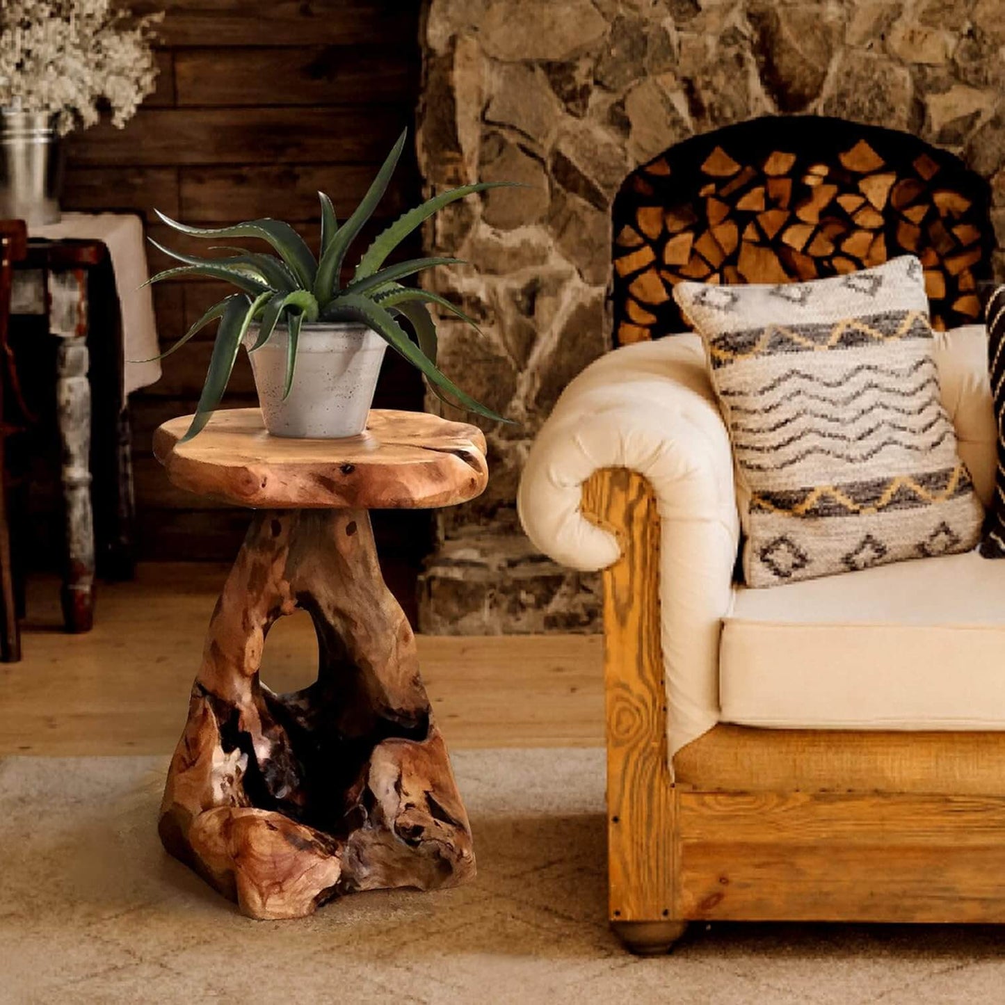 Natural Cedar Roots Plant Stand Tree Stump End Table