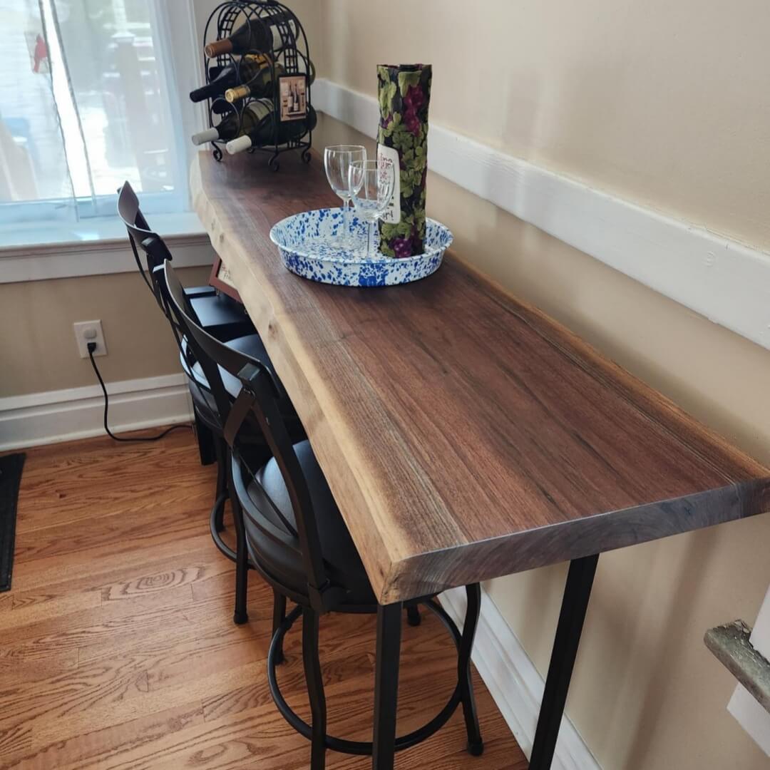 Live Edge Solid Wood Sofa Bar Table – Custom Single Slab Couch Table